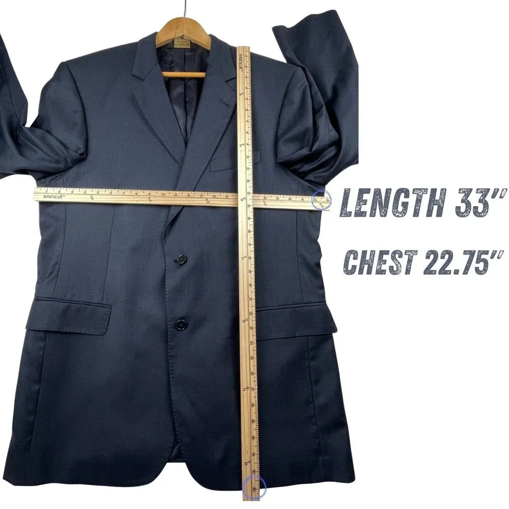 Jos. A.‎ Bank Signature Gold Gordon 44L Blazer Wool WP Plaid Jacket Navy *Flaw